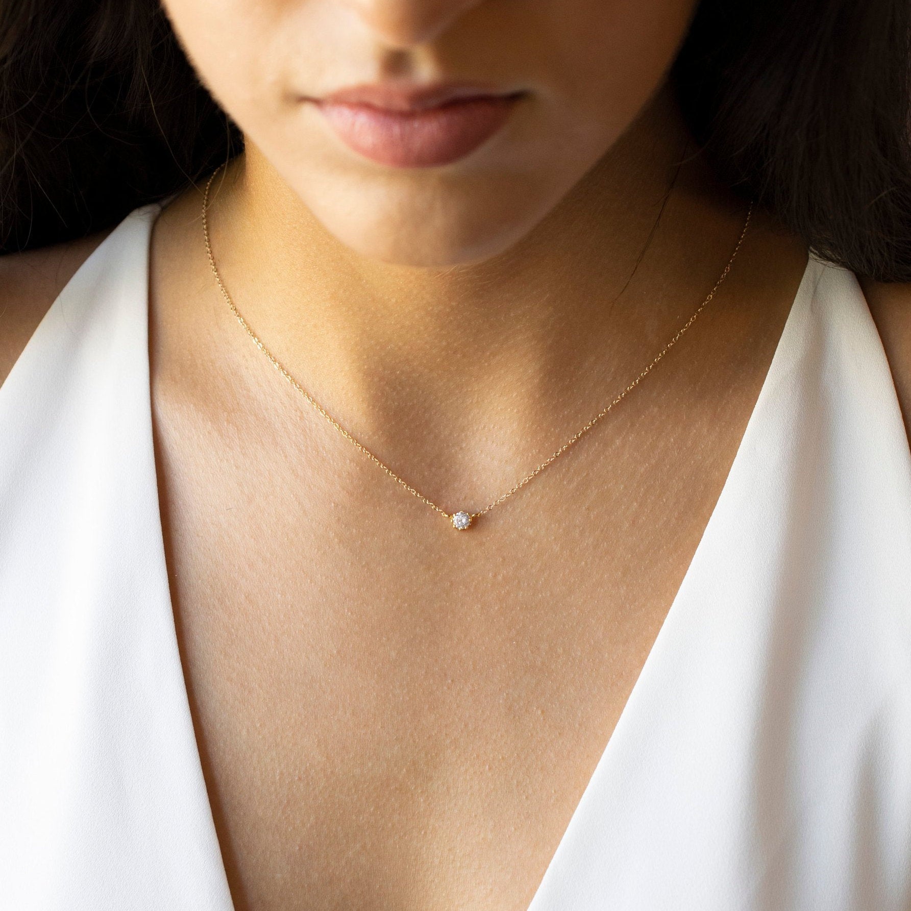 Thin necklace chain with small clearance diamond